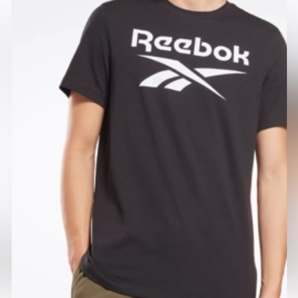 NWT Reebok Men's White on Black Ebony Heathered Logo T-shirt Wicking XL